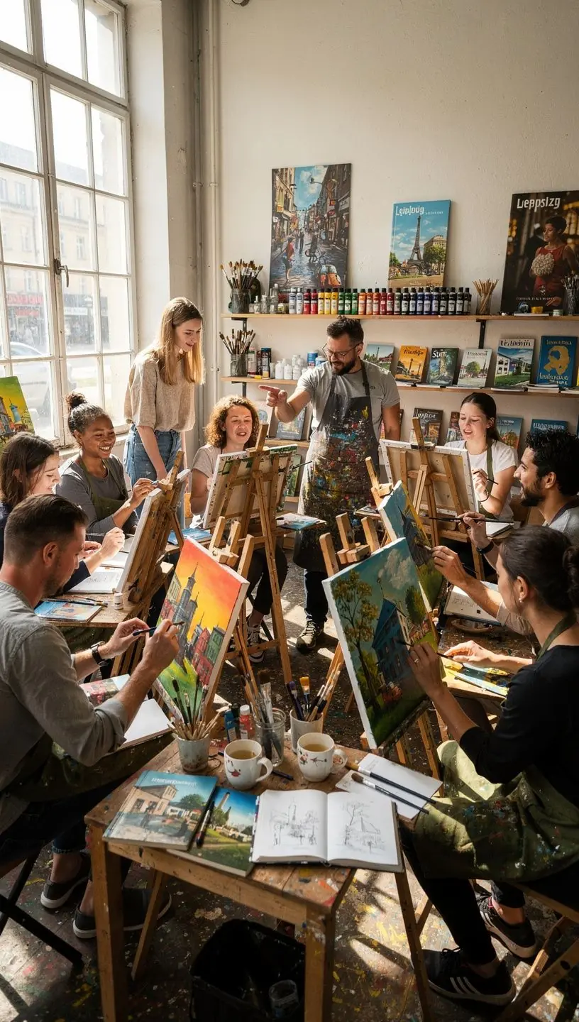 Eine Gruppe von Touristen besichtigt ein historisches Museum in Berlin.